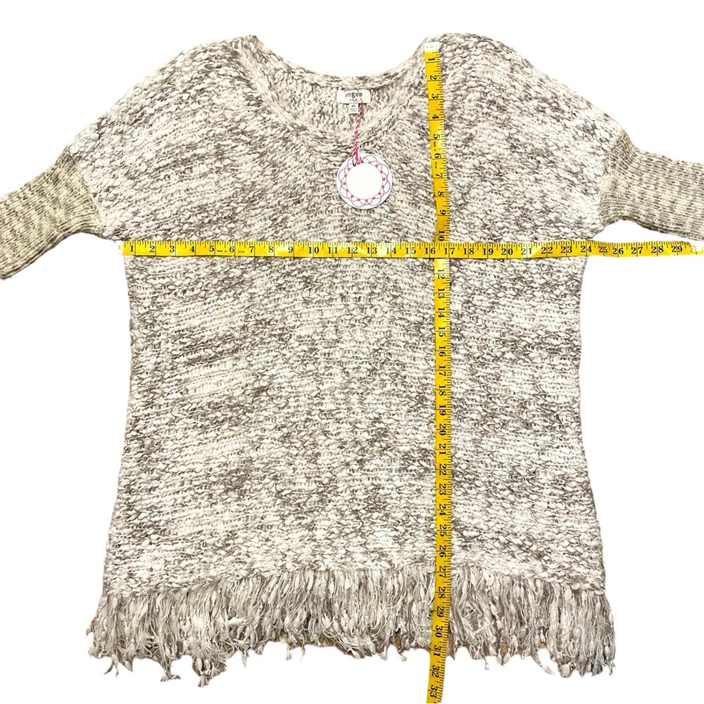 ๐ซถ NWT Umgee Marble Chunky Knit Fringe Hem Tan White Sweater Medium/Large - Picture 4 of 4